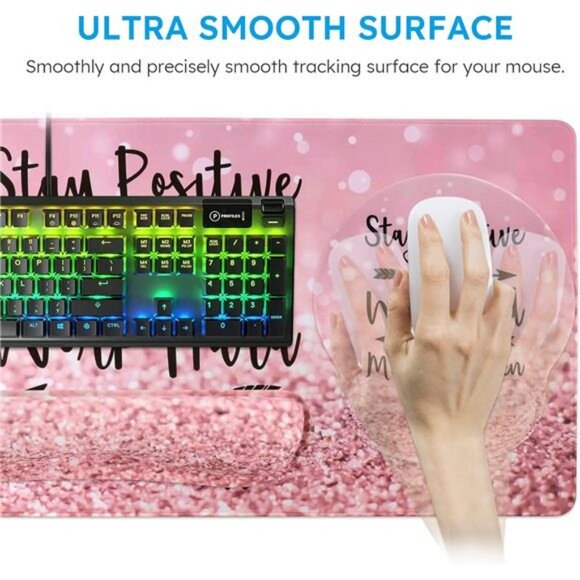 Mouse Pad,Large Pink Desk Mat, 4in1 XXL Mousepad + Keyboard Wrist Rest - Picture 12 of 14